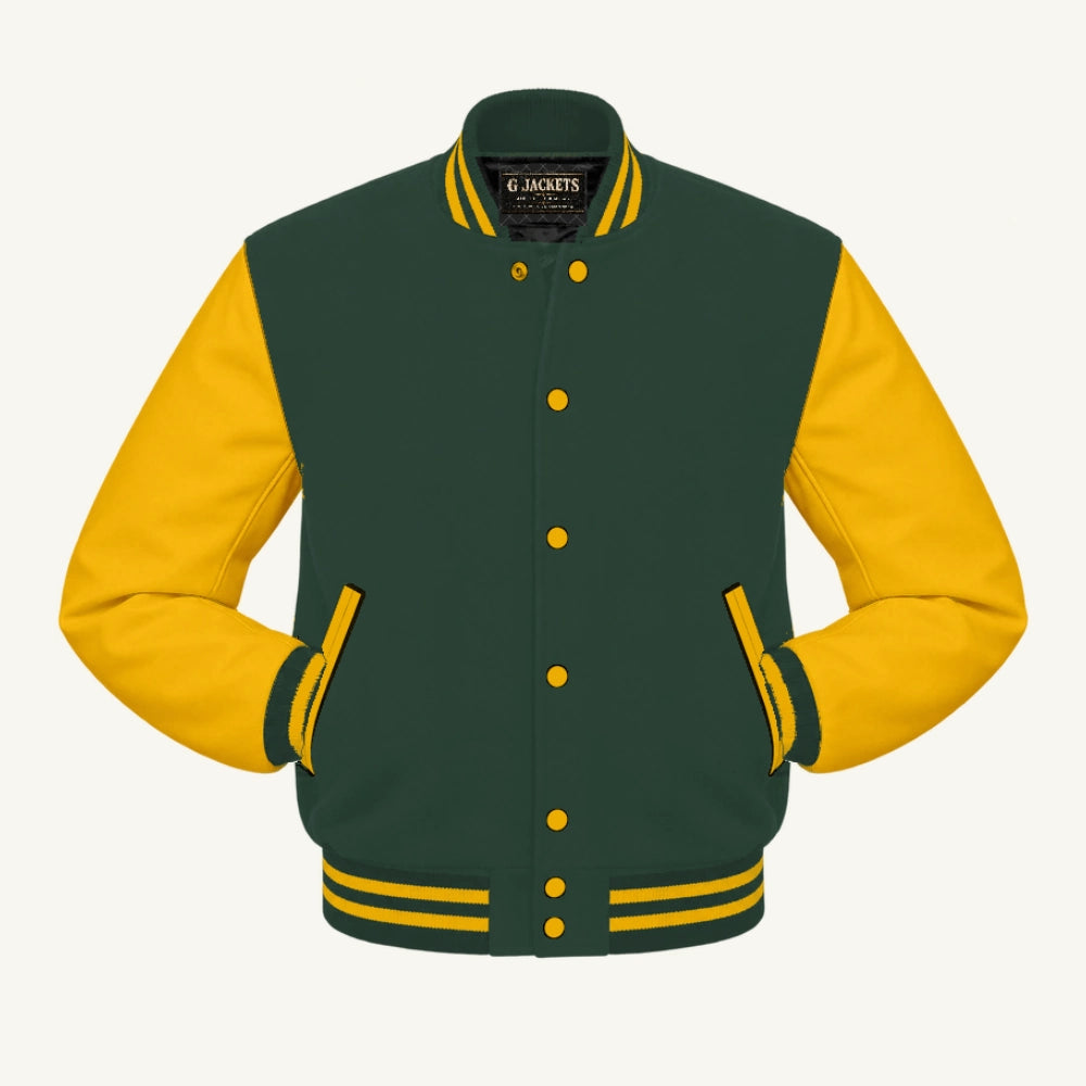 G Jackets Wool & Fleece Varsity Jacket, Forest Green/Gold, front view