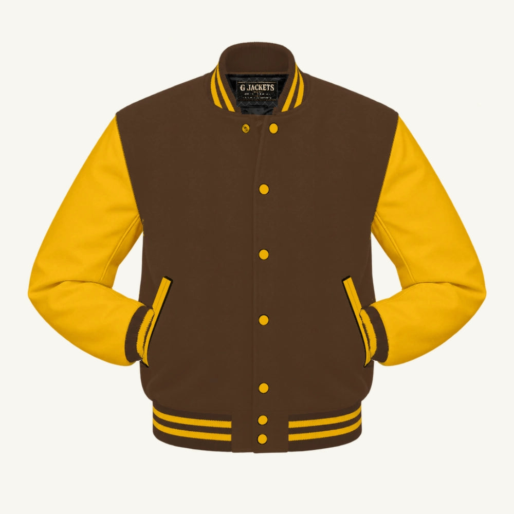 G Jackets Wool & Fleece Varsity Jacket, Brown/Gold, front view