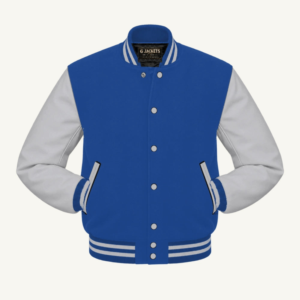 G Jackets Wool & Fleece Varsity Jacket, Royal Blue/Grey, front view