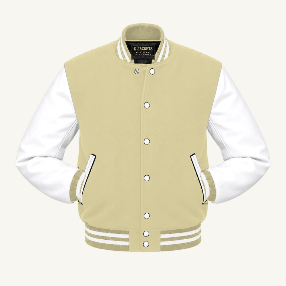 G Jackets Wool & Fleece Varsity Jacket, Cream Natural/White, front view