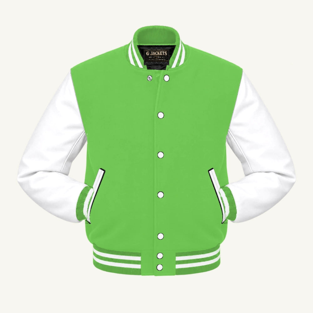 G Jackets Wool & Fleece Varsity Jacket, Lime Green/White, front view