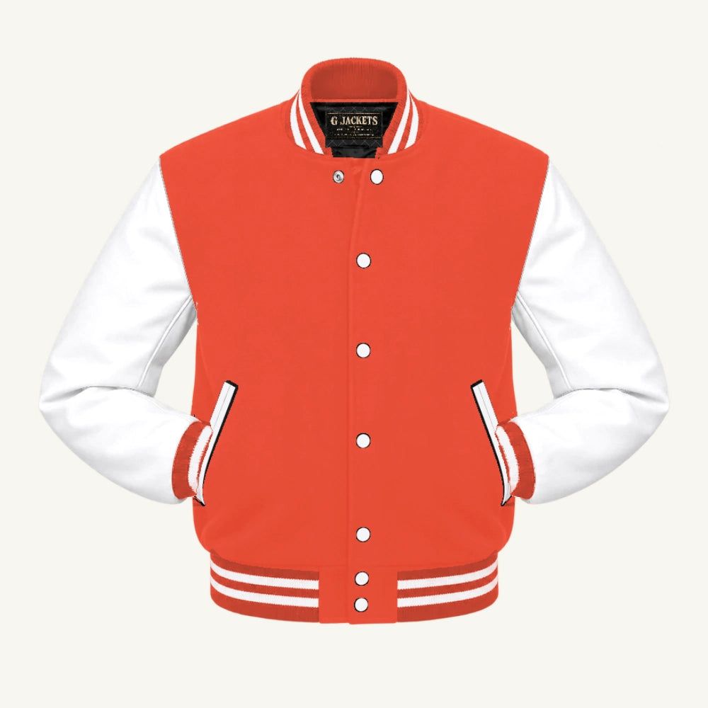 G Jackets Wool & Fleece Varsity Jacket, Orange/White, front view