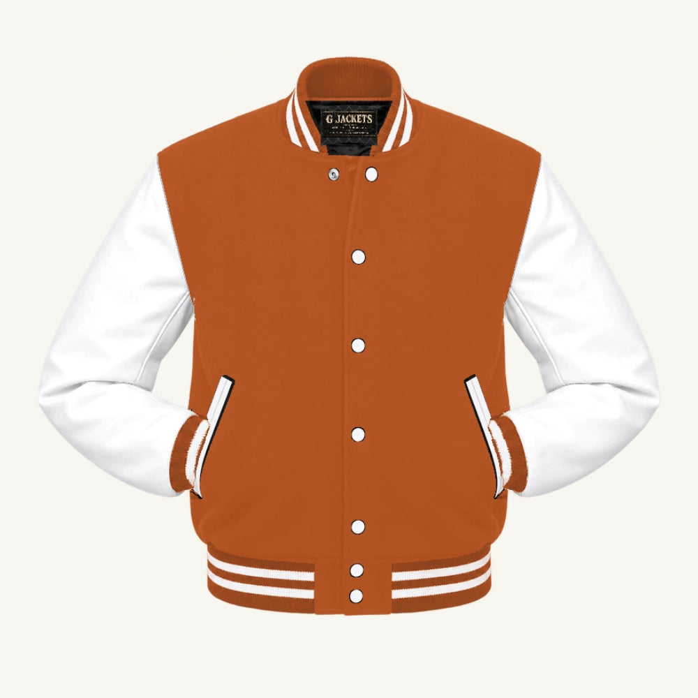 G Jackets Wool & Fleece Varsity Jacket, Texas Orange/White, front view