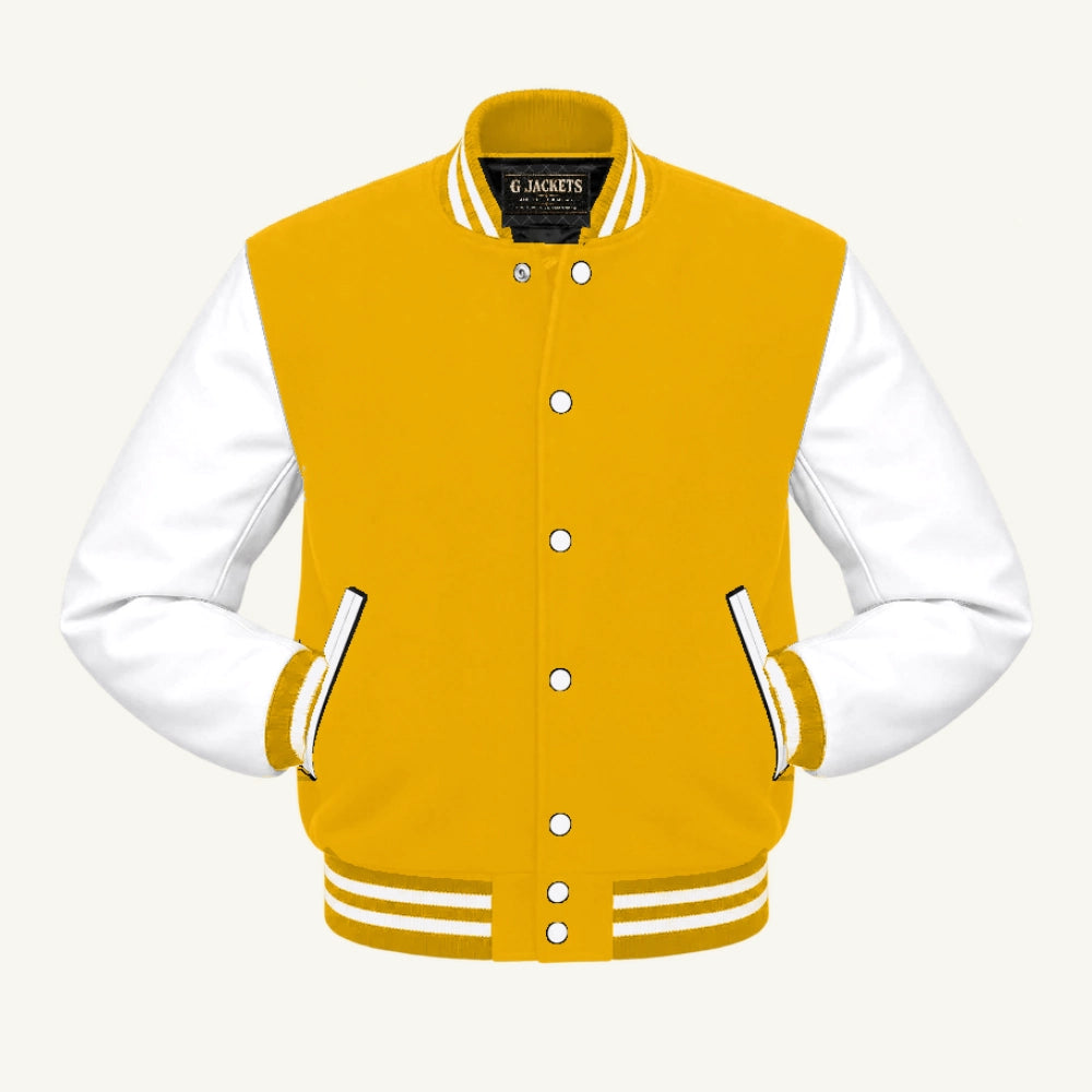 G Jackets Wool & Fleece Varsity Jacket, Gold/White, front view