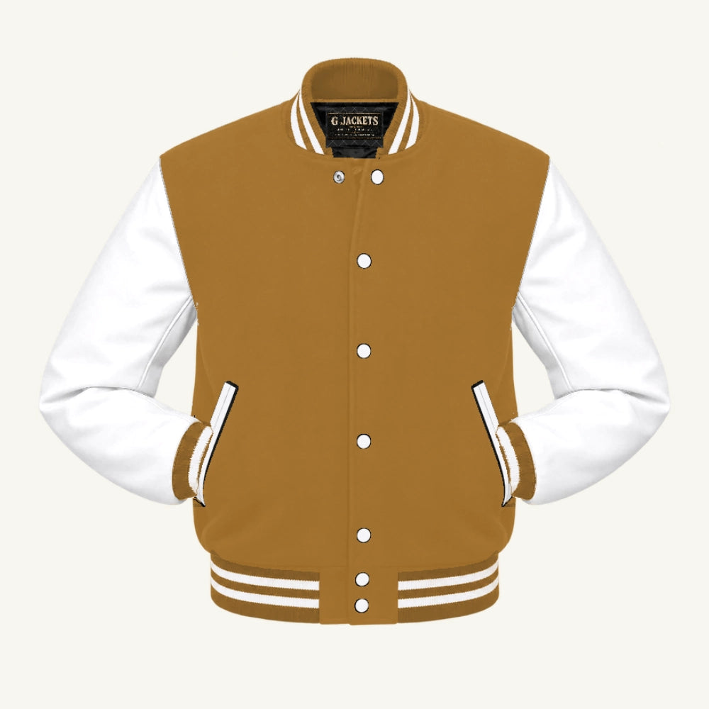 G Jackets Wool & Fleece Varsity Jacket, Old Gold/White, front view