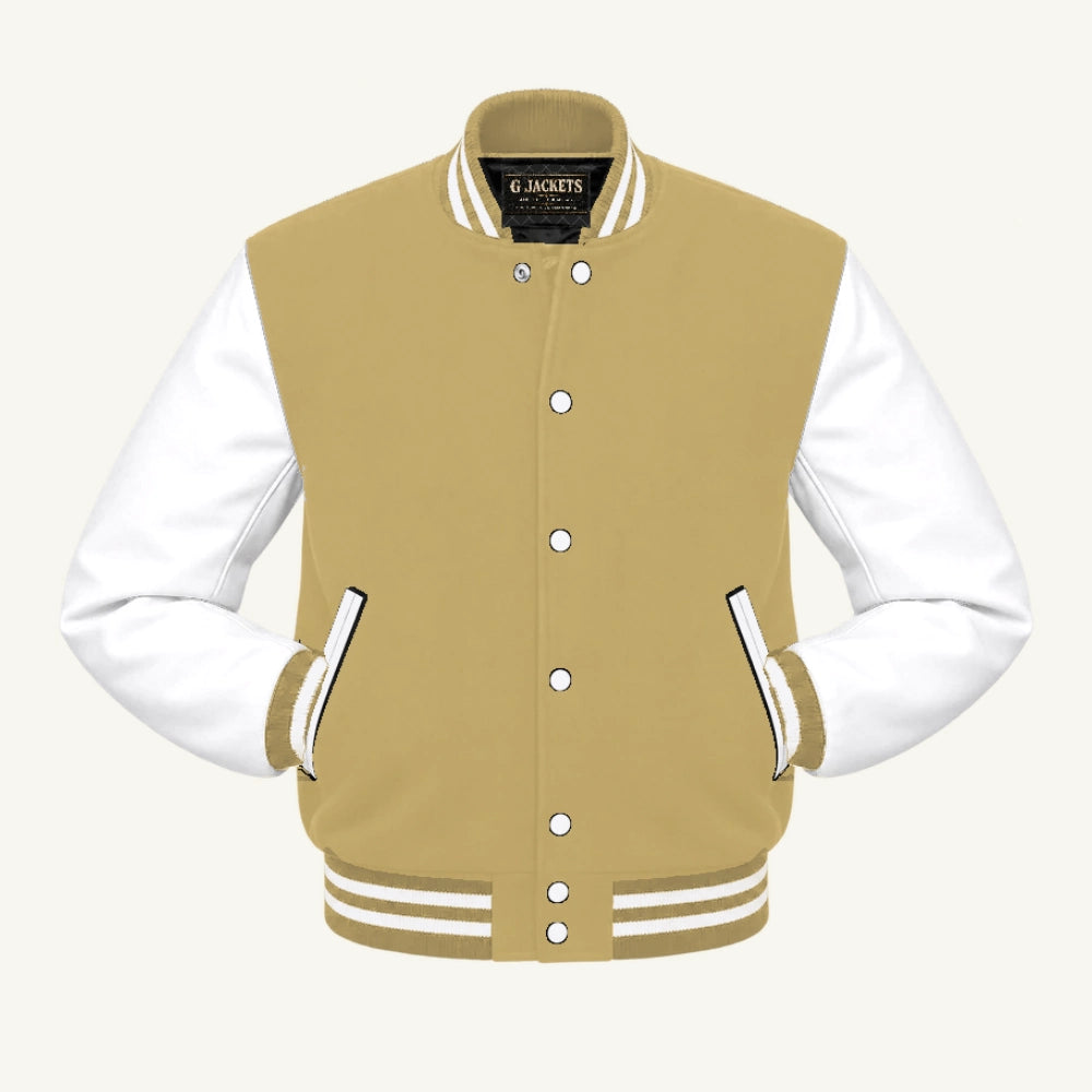 G Jackets Wool & Fleece Varsity Jacket, Vegas Gold/White, front view