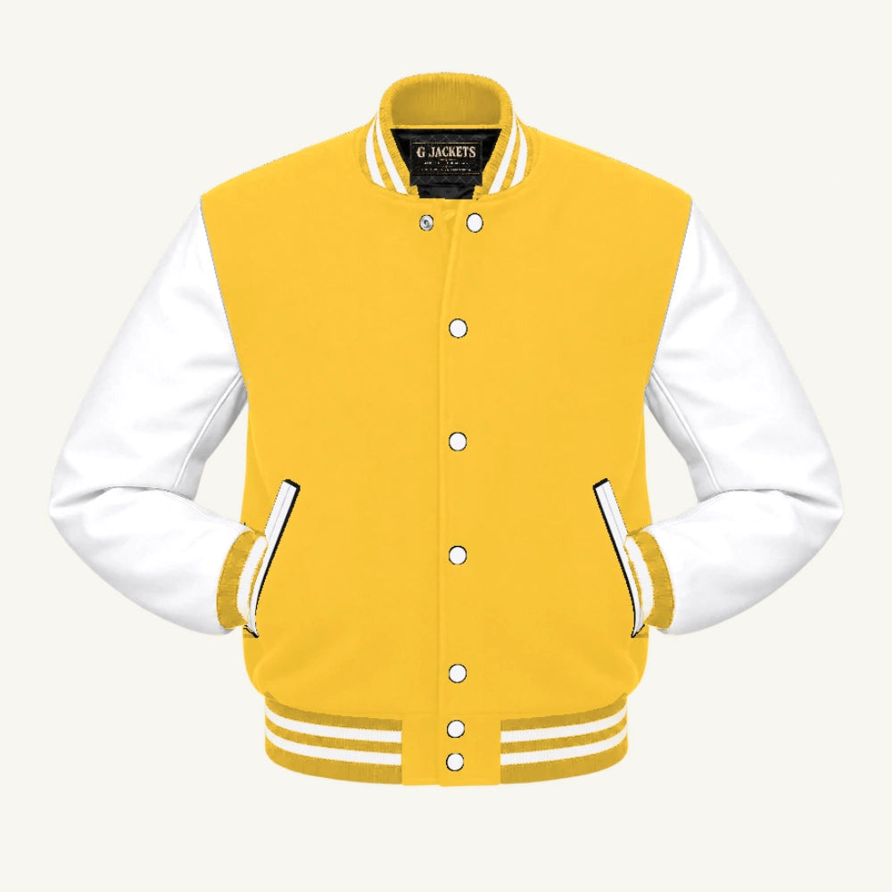 G Jackets Wool & Fleece Varsity Jacket, Yellow/White, front view