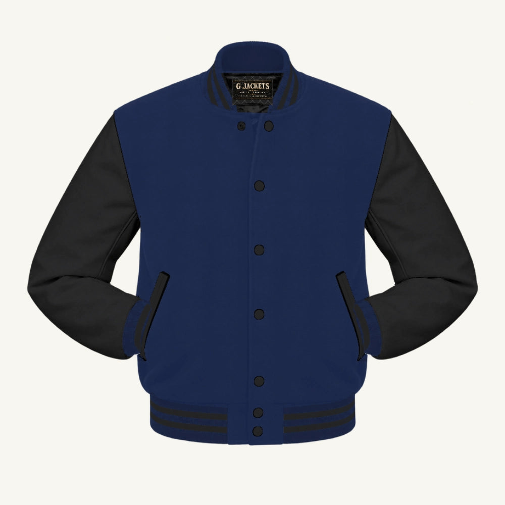 G Jackets Wool & Fleece Varsity Jacket, Navy Blue/Black, front view