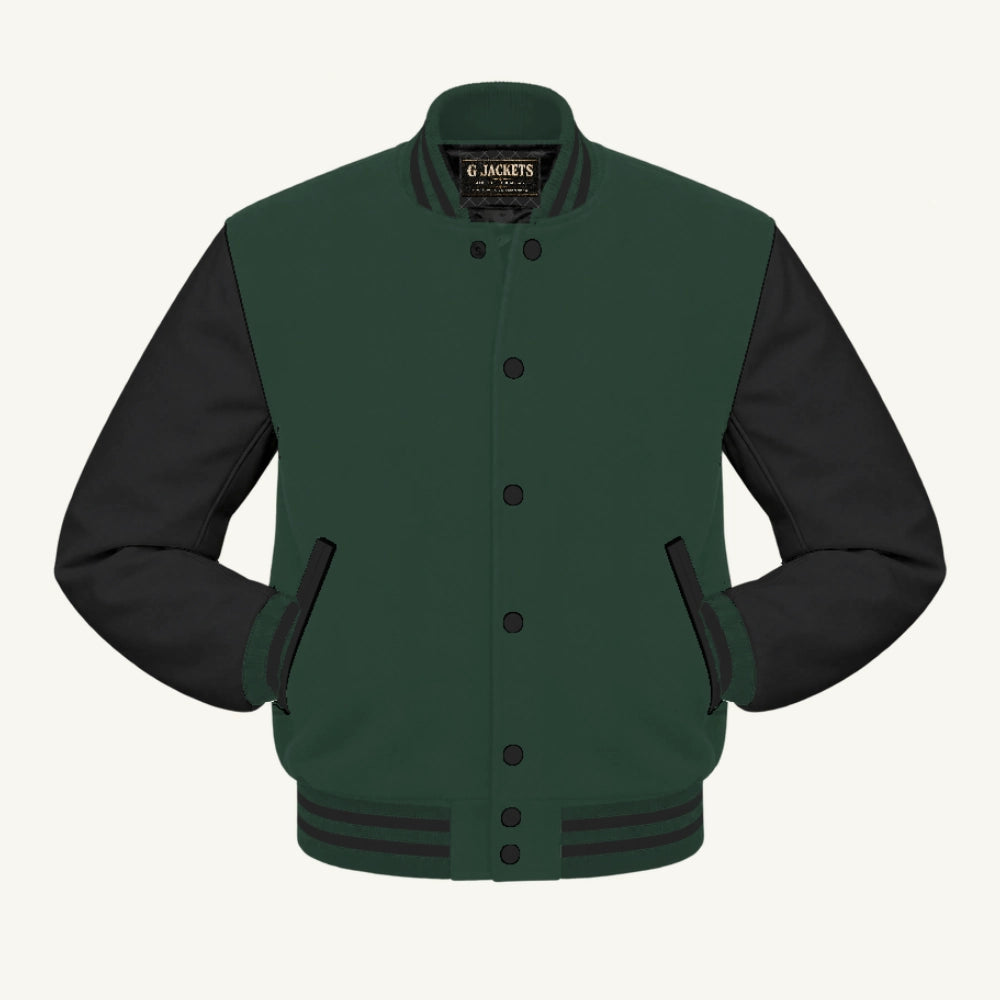 G Jackets Wool & Fleece Varsity Jacket, Forest Green/Black, front view