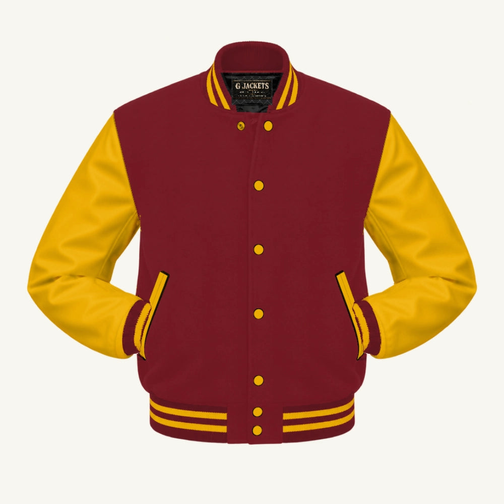 G Jackets Classic Wool & Genuine Leather Varsity Jacket, Cardinal/Gold, front view