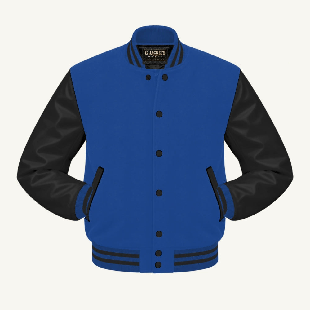 G Jackets Classic Wool & PU Leather Varsity Jacket, Royal Blue/Black, front view